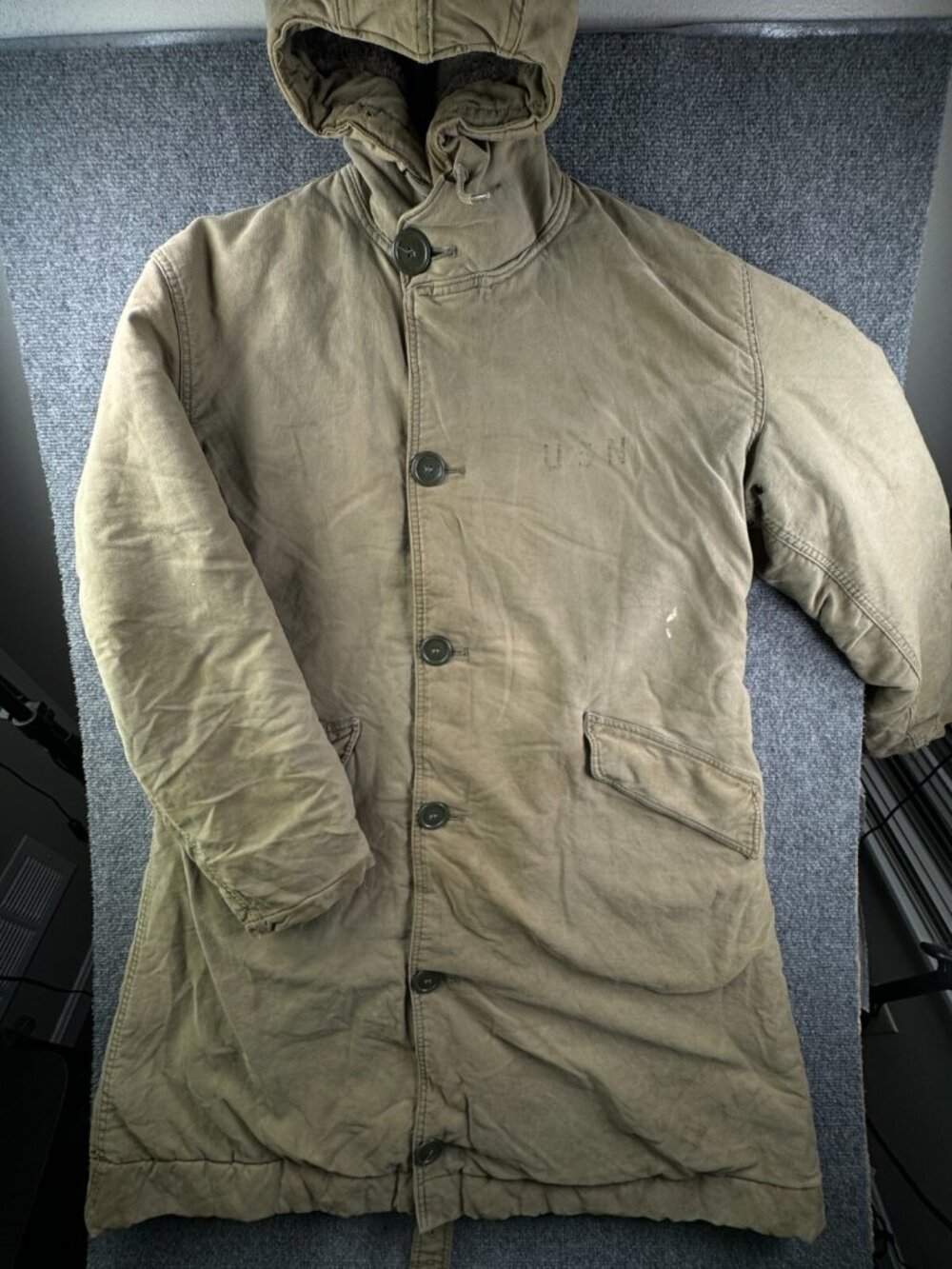 VTG USN Navy Deck Jacket Field Coat Lined Artillery Repair Dock OINC ARD-16